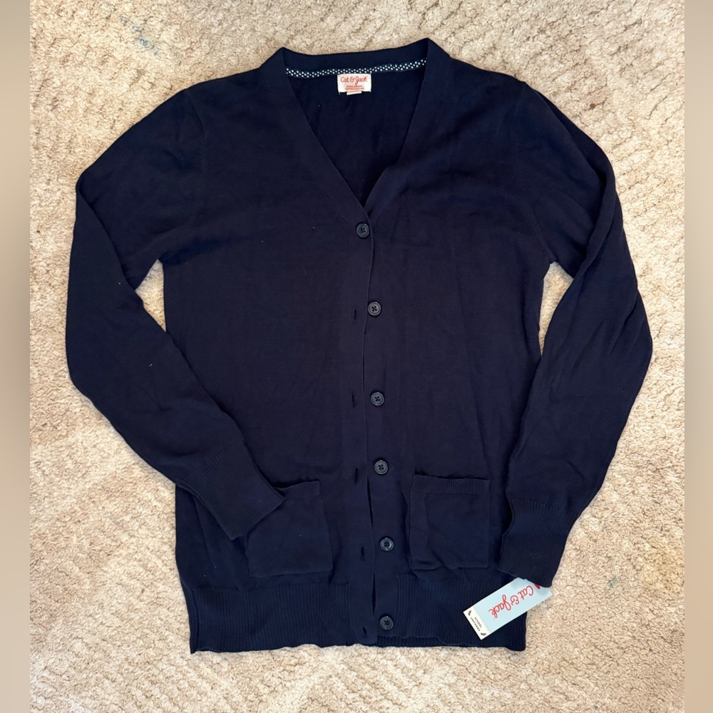 Cat & Jack girls navy school uniform style Cardigan size XXL (16/18) NWT